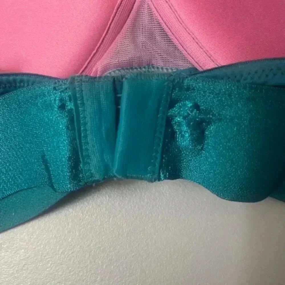 Victoria Secret Love Pink Bra Size 34C Bedazzled Turquoise Pink Padded Push Up - Picture 4 of 9